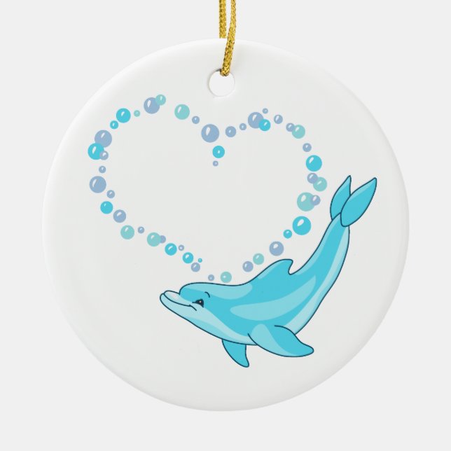 Dolphin Heart Ceramic Ornament (Front)