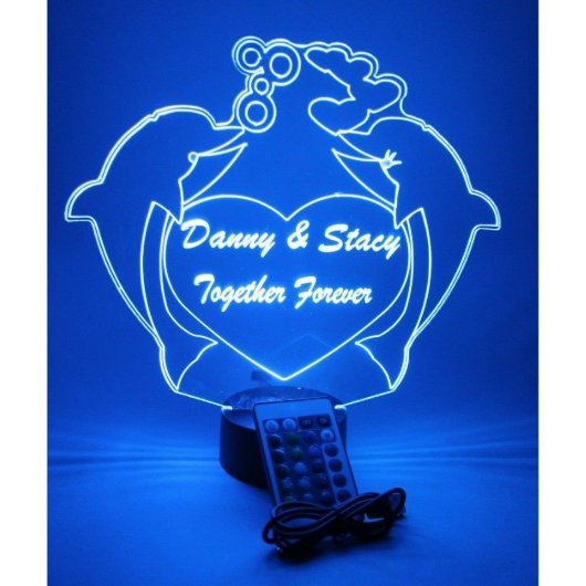 Dolphin Heart Night Light Up Lamp LED Personalized (Front)