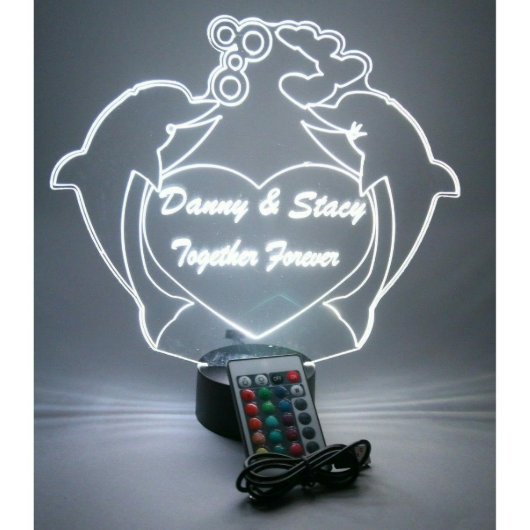 Dolphin Heart Night Light Up Lamp LED Personalized (Front)
