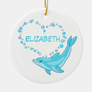 Dolphin Heart Personalized Ceramic Ornament