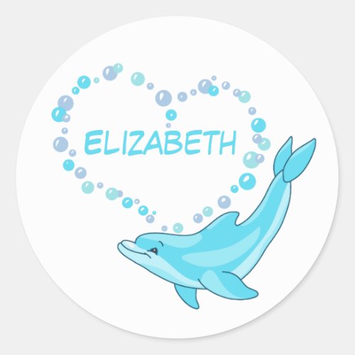 Dolphin Heart Personalized Classic Round Sticker