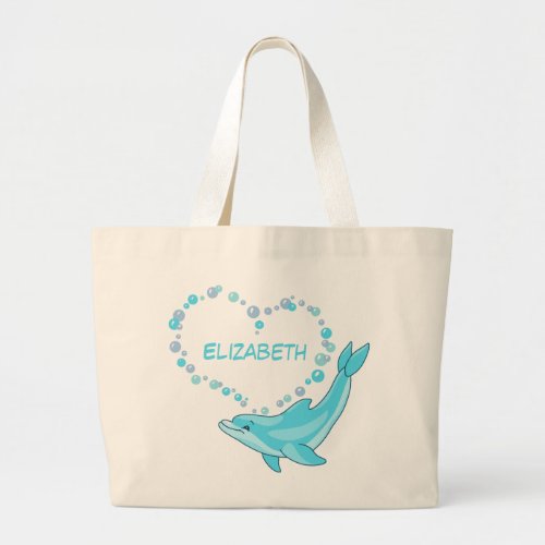 Dolphin Heart Personalized Large Tote Bag