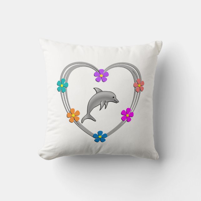 Dolphin Heart Throw Pillow (Front)