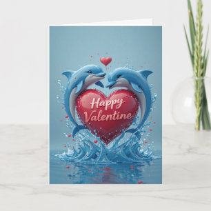 Dolphin Heart Valentine Ocean Love Romantic  Holiday Card