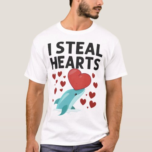 Dolphin I Steal Hearts Valentines Day T_Shirt