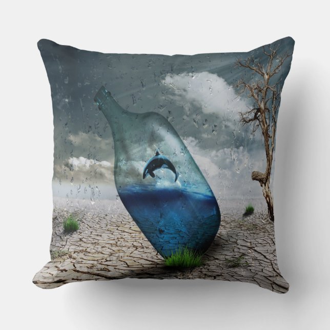 Dolphin In A Bottle Throw Pillow (Front)