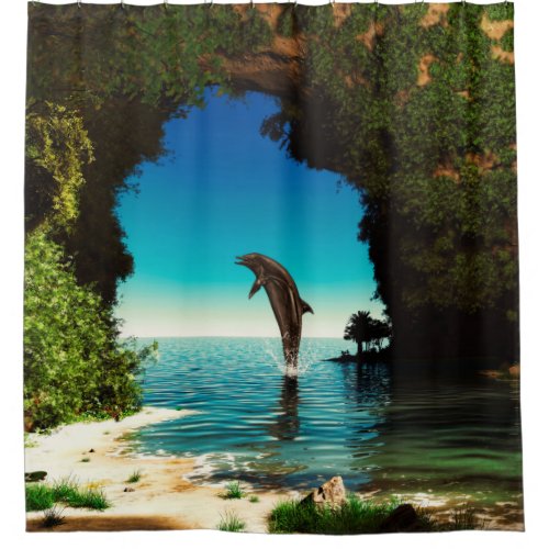 Dolphin in a hidden cave shower curtain