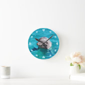 Dolphin in Blue Water Hearts Love Round Clock (Home)