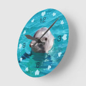 Dolphin in Blue Water Hearts Numbered Round Clock (Angle)