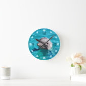 Dolphin in Blue Water Hearts Numbered Round Clock (Home)