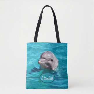 Dolphin in Blue Water Personalize Tote Bag