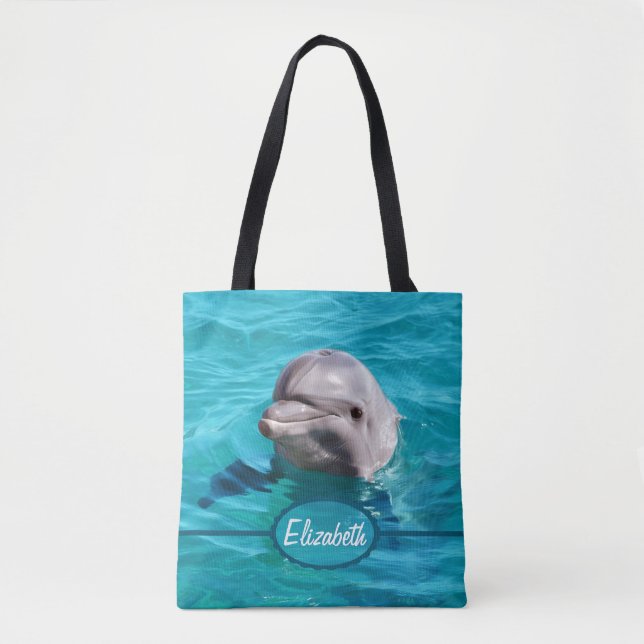 Dolphin in Blue Water Personalize Tote Bag (Front)