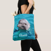 Dolphin in Blue Water Personalize Tote Bag (Close Up)