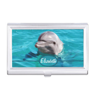 Dolphin in Blue Water Photo Case For Business Cards