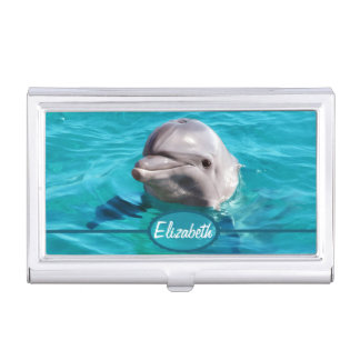 Dolphin in Blue Water Photo Case For Business Cards