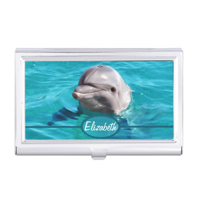 Dolphin in Blue Water Photo Case For Business Cards (Front)