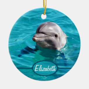 Dolphin in Blue Water Photo Ceramic Ornament