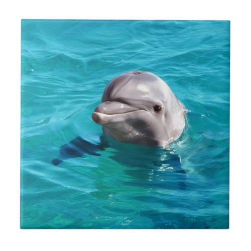 Dolphin in Blue Water Photo Ceramic Tile