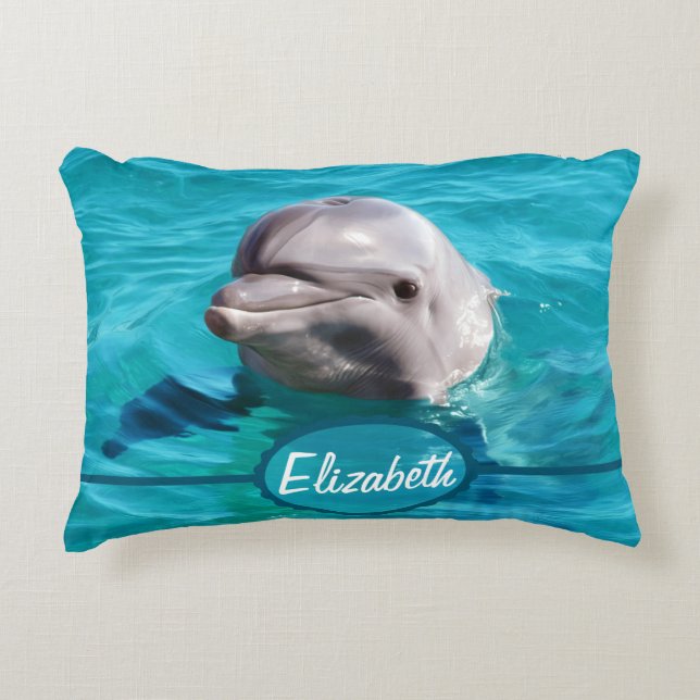 Dolphin in Blue Water Photo Decorative Pillow (Front)