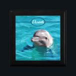Dolphin in Blue Water Photo Jewelry Box<br><div class="desc">Grey dolphin photograph smiling out of beautiful clear ocean water. You can personalize it by adding any text you want,  your names,  or your initials. Just change the text added to your own choice.</div>