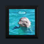 Dolphin in Blue Water Photo Jewelry Box<br><div class="desc">Grey dolphin photograph smiling out of beautiful clear ocean water. You can personalize it by adding any text you want,  your names,  or your initials. Just change the text added to your own choice.</div>
