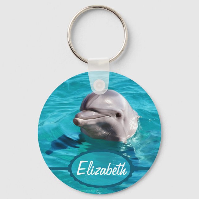 Dolphin in Blue Water Photo Keychain (Front)