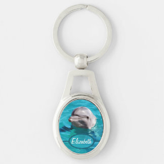 Dolphin in Blue Water Photo Keychain