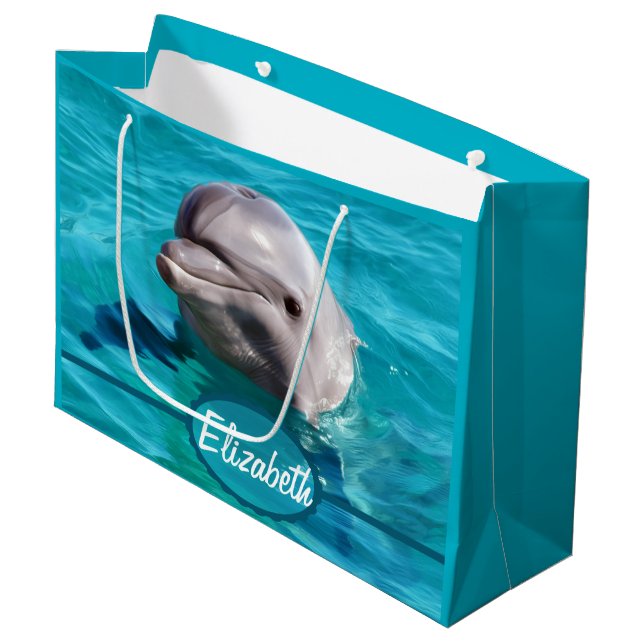 Dolphin in Blue Water Photo Large Gift Bag (Front Angled)