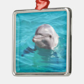Dolphin in Blue Water Photo Metal Ornament (Left)