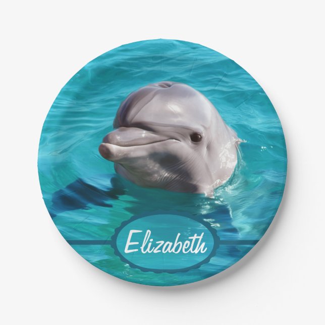 Dolphin in Blue Water Photo Paper Plates (Front)