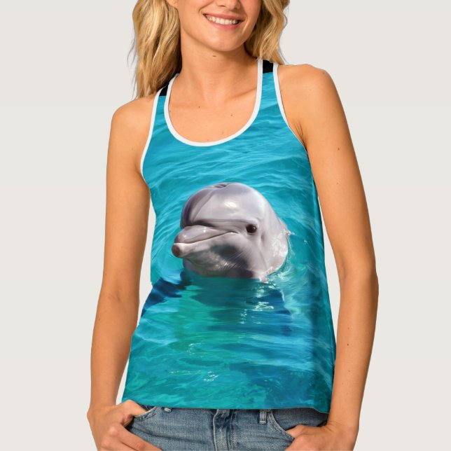 Dolphin in Blue Water Photo Tank Top (Front)