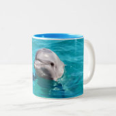 Dolphin in Blue Water Photo Two-Tone Coffee Mug (Front Right)