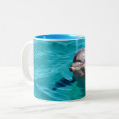Dolphin in Blue Water Photo Two-Tone Coffee Mug (Front Left)