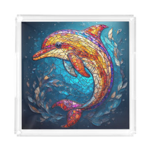 Dolphin in Intricate Stained Glass Artistic Style Acrylic Tray