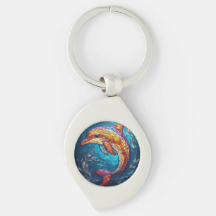 Dolphin in Intricate Stained Glass Artistic Style Keychain