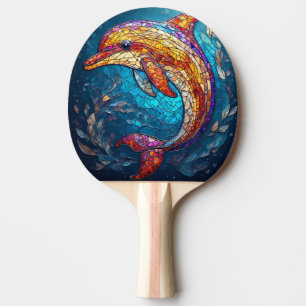 Dolphin in Intricate Stained Glass Artistic Style Ping Pong Paddle