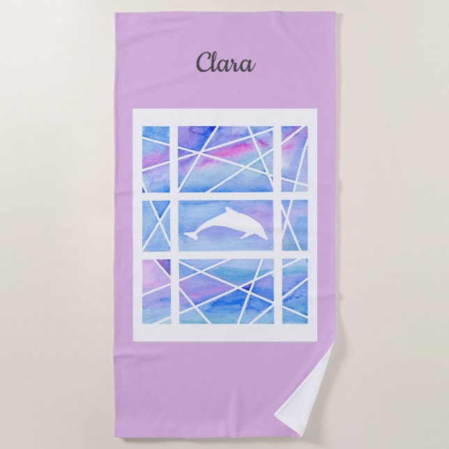 Dolphin in pastel  customizable name beach towel (Front)