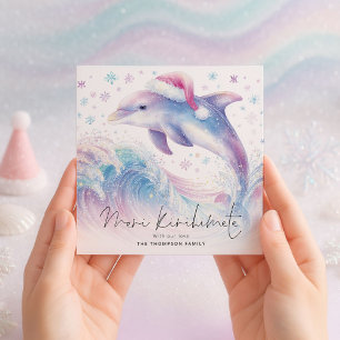Dolphin in Santa Hat Meri Kirihimete Christmas Holiday Card