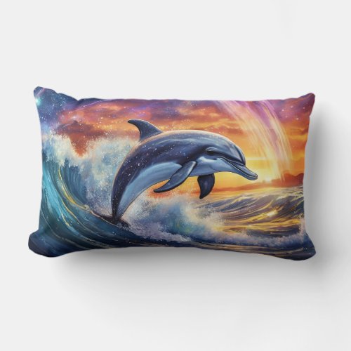 Dolphin In The Galaxy Design by Rich AMeN Gill Lumbar Pillow