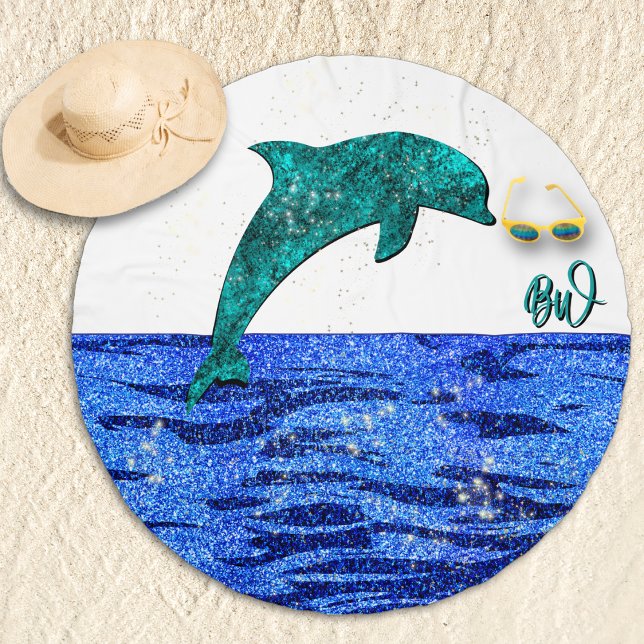 Dolphin in the sea, sparkling, monogrammed beach towel  (Creator Uploaded)