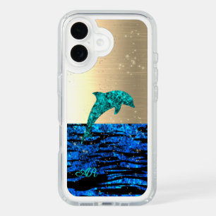 Dolphin in the sea, sparkling, monogrammed  iPhone 16 case
