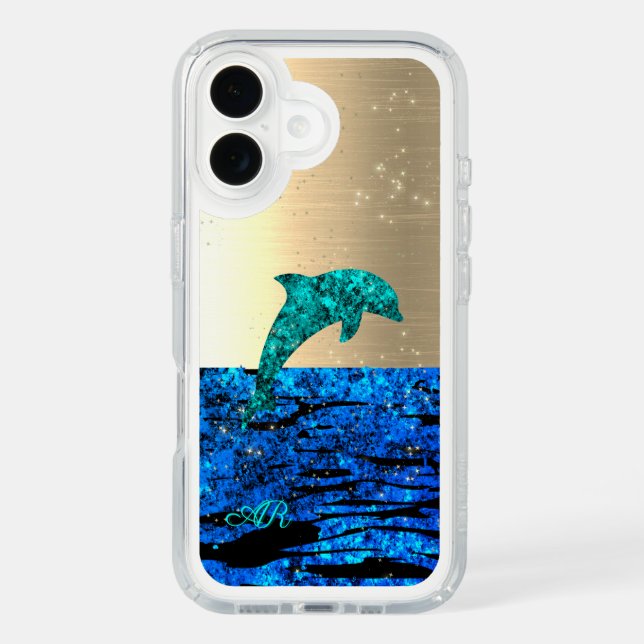 Dolphin in the sea, sparkling, monogrammed  speck iPhone case (Front)