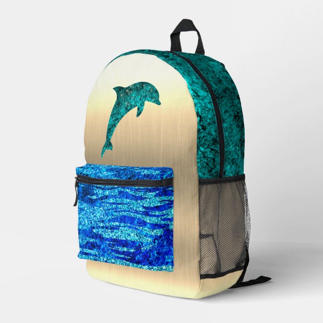 Dolphin in the sea, sparkling printed backpack (Back Corner Right)