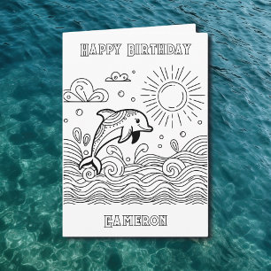 Dolphin in the Waves Kid's Coloring Birthday Card