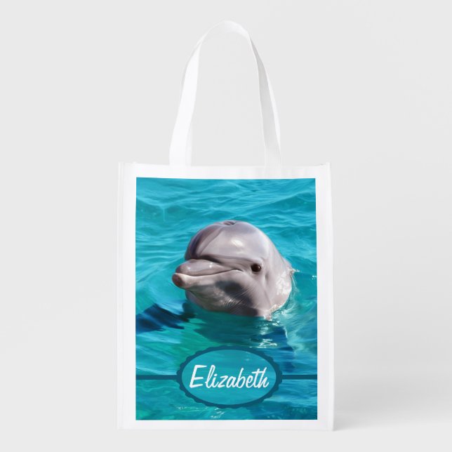 Dolphin in Water Personalized Reusable Grocery Bag (Front)