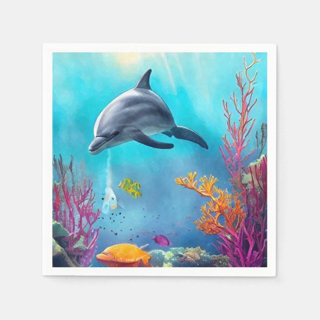 Dolphin in Watercolor Napkins (Front)