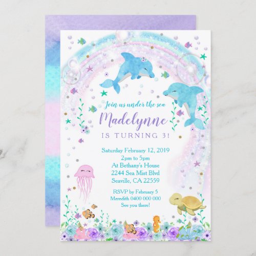 Dolphin Invitation Dolphin Under the Sea Invite