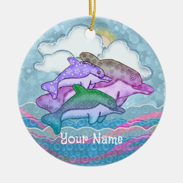 Dolphin Joy Ceramic Ornament (Front)