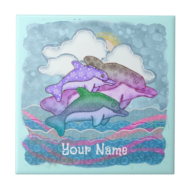 Dolphin Joy Ceramic Tile (Front)