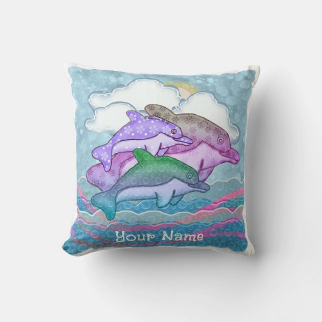 Dolphin Joy Throw Pillow (Front)